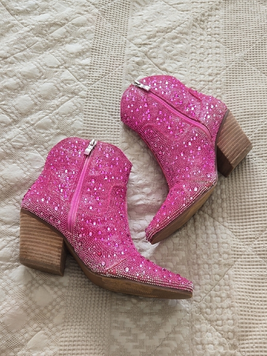 cozzy Girl Shoes - Hot Pink Rhinestone Cowgirl Western Sparkly Ankle Boots Size 7